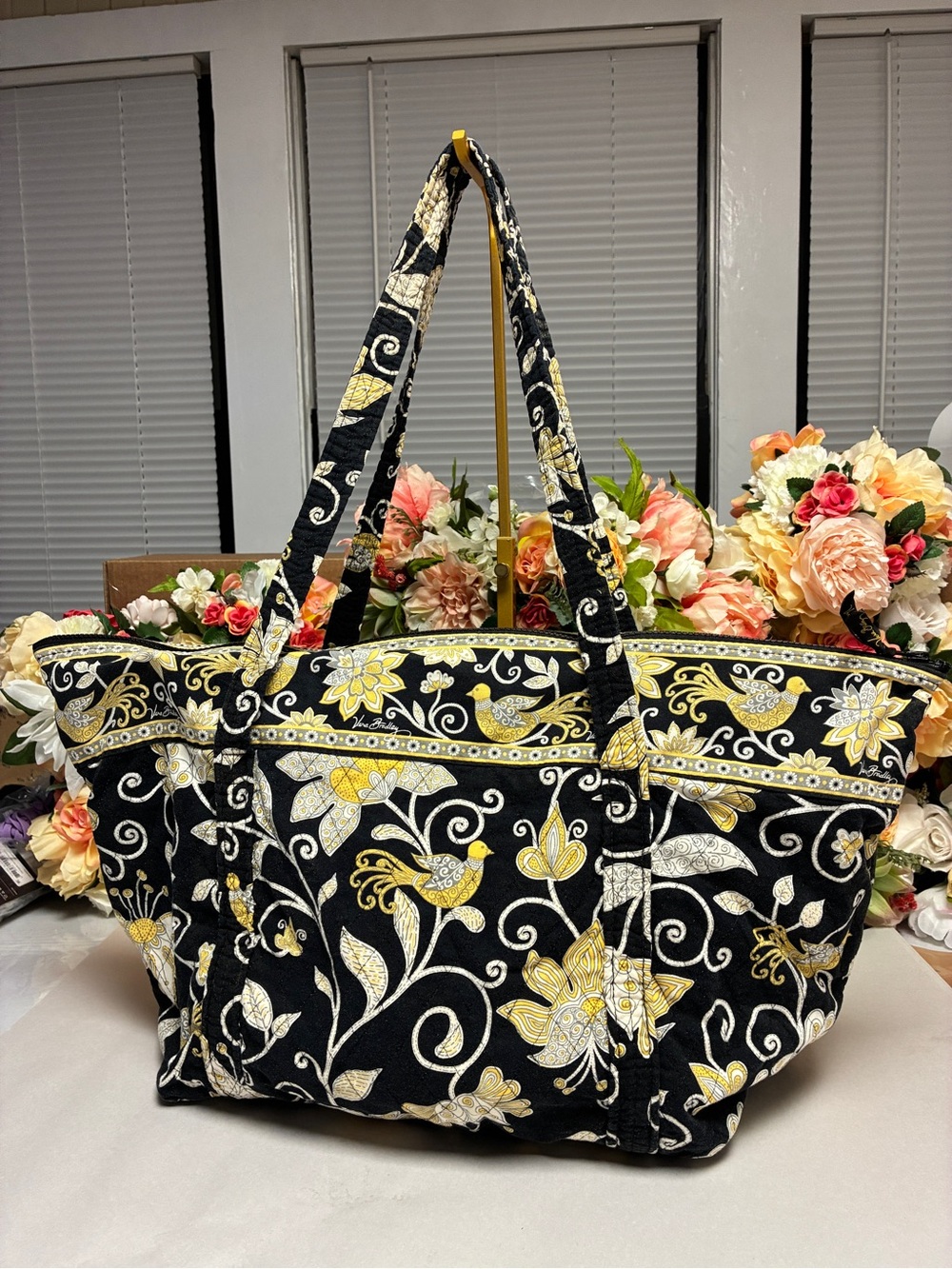 Vera Bradley Yellow Bird Miller Bag Retired 2008 Quilted Cotton XL Travel Tote